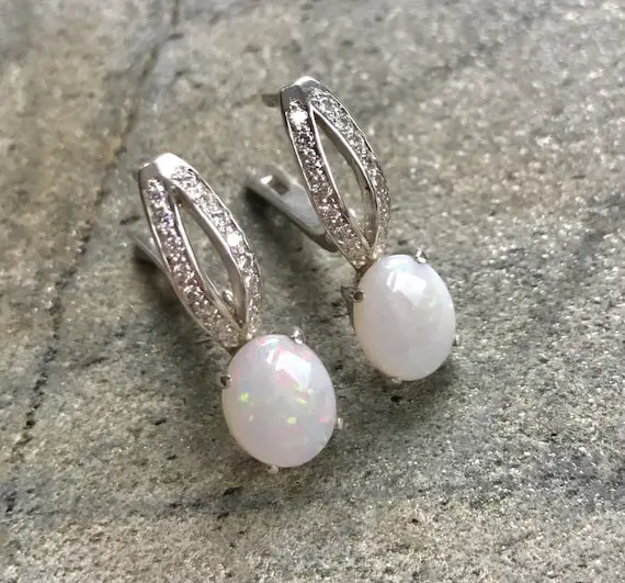 Fire Opal Earrings, Natural Opal, Antique Earrings, October Birthstone, Long Earrings, Australian Opal, Vintage Earrings, Silver Earrings