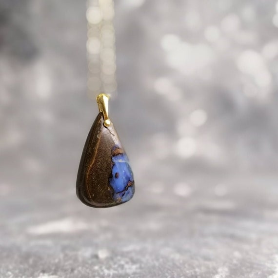 Australian Boulder Opal Necklace Gold Necklace Natural Stone Jewelry October Birthstone Healing Jewelry Gifts For Her