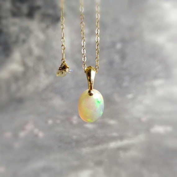 Ethiopian Opal Necklace Rainbow Welo Opal Gold Filled Necklace October Birthstone 14th Anniversary Gemstone Gifts For Her