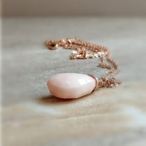 Pink Peruvian Opal Necklace, Large Opal, Wire Wrap Pendant, Rose Gold Necklace, October Jewelry, Gifts For Her | Natural genuine Opal pendants. Buy crystal jewelry, handmade handcrafted artisan jewelry for women.  Unique handmade gift ideas. #jewelry #beadedpendants #beadedjewelry #gift #shopping #handmadejewelry #fashion #style #product #pendants #affiliate #ad