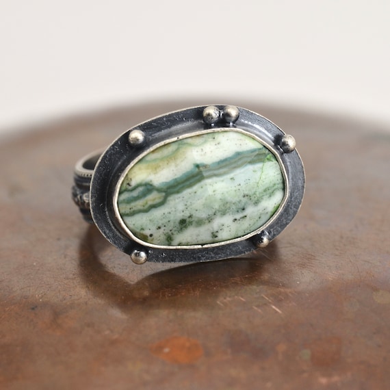 Green Lining Opal Sterling Silver Ring Size 8