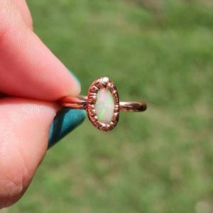 Shop Opal Rings! Natural Ethiopian Fire Opal Ring/ Faceted Opal Copper Ring/  Electroformed/ Real Fire Opal Jewelry/ Flashy Fiery Boho Gemstone Ring | Natural genuine Opal rings, simple unique handcrafted gemstone rings. #rings #jewelry #shopping #gift #handmade #fashion #style #affiliate #ad