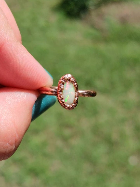 Natural Ethiopian Fire Opal Ring/ Faceted Opal Copper Ring/  Electroformed/ Real Fire Opal Jewelry/ Flashy Fiery Boho Gemstone Ring