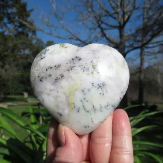Dendritic Opal Heart, Hand Carved From Madagascar, Large Crystal Heart
