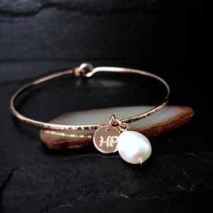 Shop Pearl Bracelets! Freshwater Pearl Charmed Bangle | Personalized June Birthstone Gift for Mom, Wife, Sister | White Pearl Bangle | 14k Gold Filled or SS Pearl | Natural genuine Pearl bracelets. Buy crystal jewelry, handmade handcrafted artisan jewelry for women.  Unique handmade gift ideas. #jewelry #beadedbracelets #beadedjewelry #gift #shopping #handmadejewelry #fashion #style #product #bracelets #affiliate #ad