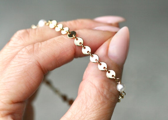Freshwater Pearl Gemstone, 14kt Gold Filled Bracelet, White Pearl Bracelet, Gold Filled Jewelry, Dainty Bracelet, June Birthstone Jewelry