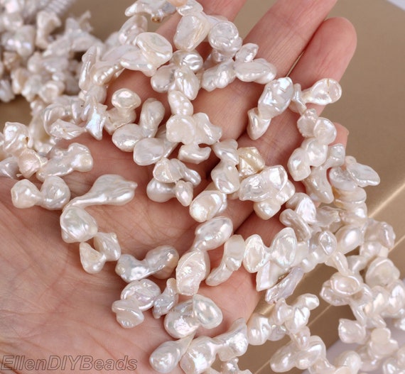 8-9x13-16mm Irregualr White Keshi Pearl Beads,high Luster Unique Natural Reborn Pearl Beads, Beads For Diy Nekclace Earring-14.5inches-zs001