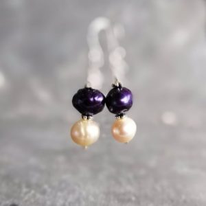 Shop Pearl Earrings! Deep Purple And Peach Pearl Earrings, Silver Earrings, Organic Jewelry, May Birthstone, Gifts For Her | Natural genuine Pearl earrings. Buy crystal jewelry, handmade handcrafted artisan jewelry for women.  Unique handmade gift ideas. #jewelry #beadedearrings #beadedjewelry #gift #shopping #handmadejewelry #fashion #style #product #earrings #affiliate #ad