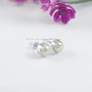 Shop Pearl Earrings! Fresh Water Pearl Stud Earring, 925 Sterling Silver Studs, Round Natural Pearl Earrings, Gift for Her, Birthday Studs, Handmade Earrings | Natural genuine Pearl earrings. Buy crystal jewelry, handmade handcrafted artisan jewelry for women.  Unique handmade gift ideas. #jewelry #beadedearrings #beadedjewelry #gift #shopping #handmadejewelry #fashion #style #product #earrings #affiliate #ad
