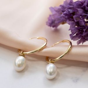 Shop Pearl Earrings! Gold Pearl Earrings, Solid Gold Earrings, Bridal Earrings, Pearl Hoop Earrings, Teardrop Earrings, Real Gold Earrings, Dangle Earrings | Natural genuine Pearl earrings. Buy handcrafted artisan wedding jewelry.  Unique handmade bridal jewelry gift ideas. #jewelry #beadedearrings #gift #crystaljewelry #shopping #handmadejewelry #wedding #bridal #earrings #affiliate #ad