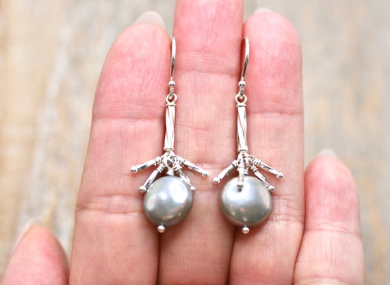 Silver Freshwater Coin Pearl Earrings, Sterling Silver Fringe Pearl Drop Earrings, Pearl Earrings, Pearl Drop Earrings, Pearl Jewelry