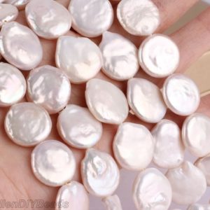 Shop Pearl Necklaces! 15-17MM Flat Round White Coin Pearl Beads,Natural Freshwater Pearl Beads,Coin Pearl  For Necklace,Wedding pearls-22 PCS-15inches-NK001-1 | Natural genuine Pearl necklaces. Buy handcrafted artisan wedding jewelry.  Unique handmade bridal jewelry gift ideas. #jewelry #beadednecklaces #gift #crystaljewelry #shopping #handmadejewelry #wedding #bridal #necklaces #affiliate #ad