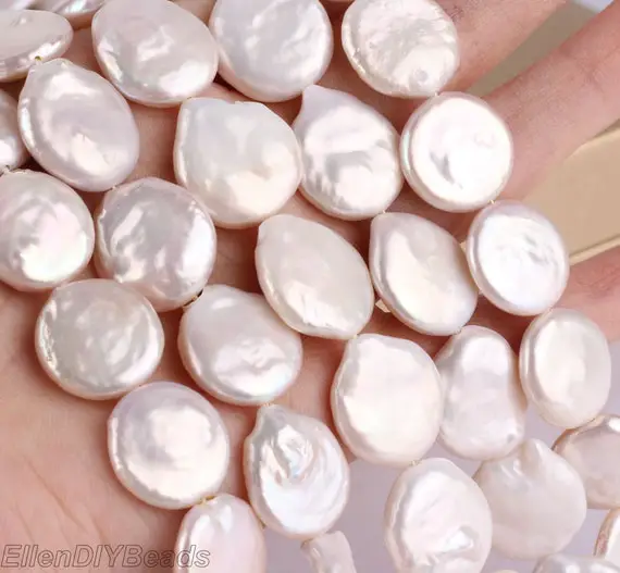 15-17mm Flat Round White Coin Pearl Beads,natural Freshwater Pearl Beads,coin Pearl  For Necklace,wedding Pearls-22 Pcs-15inches-nk001-1