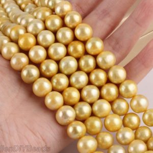 Shop Pearl Necklaces! 10-11mm Golden Cultured Freshwater Pearl,High Luster Round Freshwater Pearls,Loose Pearl Strand,Pearl For Necklace-38pcs-15.5inches-BHY006-6 | Natural genuine Pearl necklaces. Buy crystal jewelry, handmade handcrafted artisan jewelry for women.  Unique handmade gift ideas. #jewelry #beadednecklaces #beadedjewelry #gift #shopping #handmadejewelry #fashion #style #product #necklaces #affiliate #ad