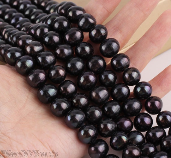 Aa 11-12mm Peacock Black Round Pearl Beads,loose Freshwater Cultured Pearl Beads,pearl Beads For Necklace Jewelry-approx 36pcs-15.5inches