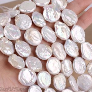 Shop Pearl Bead Shapes! 11-12X17-19mm Loose White Coin Pearl Beads,Natural Freshwater Coin Pearl Beads,Wholesale Pearl For Jewelry design-20pcs-15inches-NK001-8 | Natural genuine other-shape Pearl beads for beading and jewelry making.  #jewelry #beads #beadedjewelry #diyjewelry #jewelrymaking #beadstore #beading #affiliate #ad