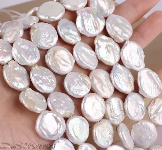 11-12x17-19mm Loose White Coin Pearl Beads,natural Freshwater Coin Pearl Beads,wholesale Pearl For Jewelry Design-20pcs-15inches-nk001-8