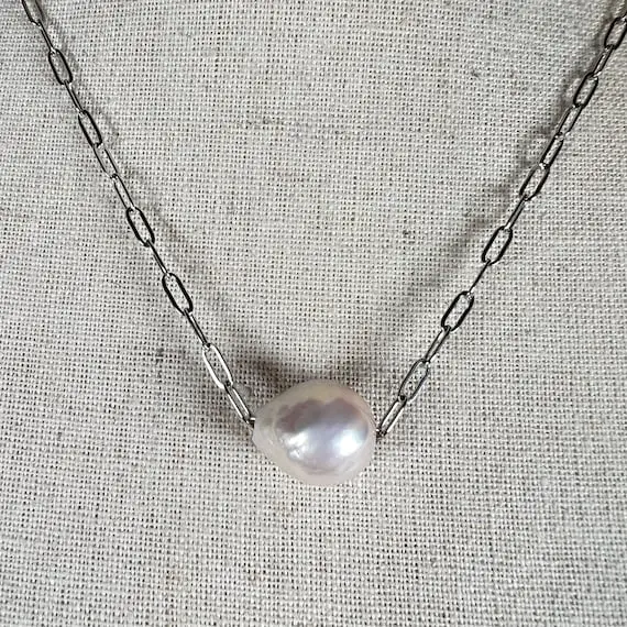 Baroque Pearl With Stainless Steel Necklace, Pendant, Off-white Pearl Necklace, Organic, Quality And Precious, Classic Pearl Look,minimalism