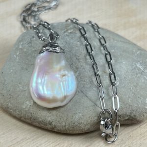 Shop Pearl Pendants! Large BAROQUE PEARL stainless steel chain –  Necklace, Pendant, Palladium plated, Pearl Necklace, Organic, Quality and Precious. | Natural genuine Pearl pendants. Buy crystal jewelry, handmade handcrafted artisan jewelry for women.  Unique handmade gift ideas. #jewelry #beadedpendants #beadedjewelry #gift #shopping #handmadejewelry #fashion #style #product #pendants #affiliate #ad