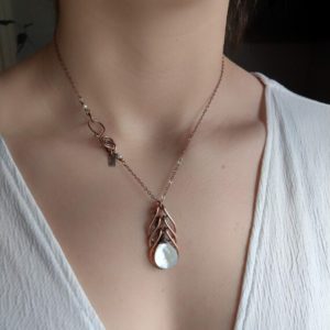 Shop Pearl Pendants! Nested pendant with MOP briolette, Pearl necklace, Chainmaille necklace, MOP necklace, Copper necklace, Rustic pendant, Drop pendant | Natural genuine Pearl pendants. Buy crystal jewelry, handmade handcrafted artisan jewelry for women.  Unique handmade gift ideas. #jewelry #beadedpendants #beadedjewelry #gift #shopping #handmadejewelry #fashion #style #product #pendants #affiliate #ad