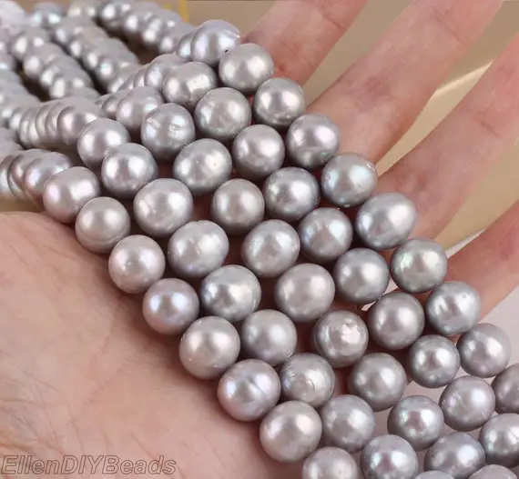 11-12mm Freshwater Gray Pearl Beads, Genuine Round Pearl Beads, Round Pearls, Loose Pearl Strand, Wedding Jewelry Making---36 Pcs---bhy006-2