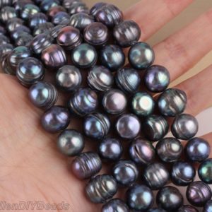 Shop Pearl Round Beads! 11-12mm High Luster Genuine Freshwater Pearls,Peacock Black Round  Pearls,Loose Pearl Strand,DIY Jewelry Pearls Beads-33 Pieces-15 inches | Natural genuine round Pearl beads for beading and jewelry making.  #jewelry #beads #beadedjewelry #diyjewelry #jewelrymaking #beadstore #beading #affiliate #ad