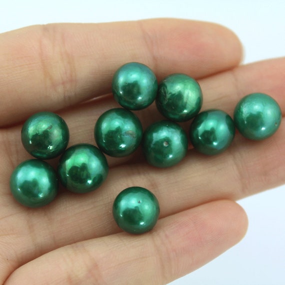 9-12mm Peacock Green Edison Pearls, Round Shaped Pearls, Pearls Without Holes, Loose Pearls For Jewelry Making, Wholesale Pearls--5-10pcs-3#