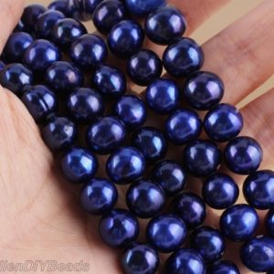 Shop Pearl Round Beads! 10-11mm High Lustre Navy Blue Round Pearls beads, Round Pearl Strand, Genuine Freshwater Pearls, Whole Strand–42pcs–15.5 inches–BHY006-7 | Natural genuine round Pearl beads for beading and jewelry making.  #jewelry #beads #beadedjewelry #diyjewelry #jewelrymaking #beadstore #beading #affiliate #ad