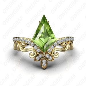 Kite Shape Peridot 14k Yellow Gold Plated 925 Silver Engagement Wedding Bridal Art Deco Ring For Her 14k Gold Green Gemstone Ring | Natural genuine Array rings, simple unique alternative gemstone engagement rings. #rings #jewelry #bridal #wedding #jewelryaccessories #engagementrings #weddingideas #affiliate #ad