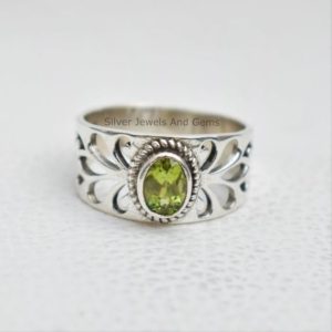 Shop Peridot Rings! Natural Peridot Ring-Handmade Silver Ring-925 Sterling Silver Ring-Oval Peridot Designer Ring-August Birthstone Ring-Promise Ring | Natural genuine Peridot rings, simple unique handcrafted gemstone rings. #rings #jewelry #shopping #gift #handmade #fashion #style #affiliate #ad