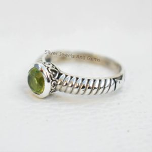 Shop Peridot Rings! Natural Peridot Ring, Round Dainty Ring, 925 Sterling Silver, Designer Ring, Gift for her, Promise Ring, August Birthstone, Handmade Ring | Natural genuine Peridot rings, simple unique handcrafted gemstone rings. #rings #jewelry #shopping #gift #handmade #fashion #style #affiliate #ad