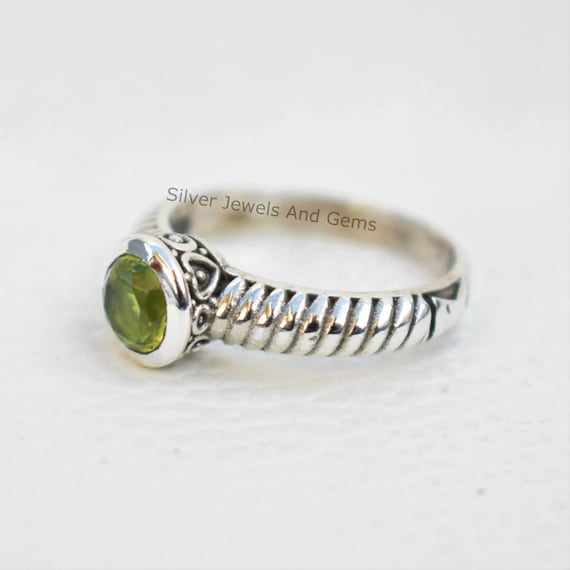 Natural Peridot Ring, Round Dainty Ring, 925 Sterling Silver, Designer Ring, Gift For Her, Promise Ring, August Birthstone, Handmade Ring