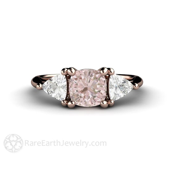 Light Pink Sapphire Engagement Ring Cushion Cut Pastel Pink Sapphire Ring 3 Stone Sapphire Three Stone Ring Unique Custom Made Gold Platinum