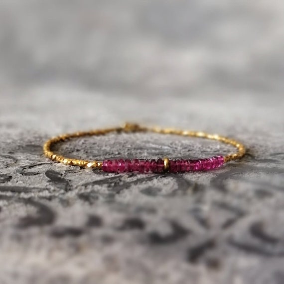 Rubellite Bracelet Pink Tourmaline And 24k Gold Vermeil Beads Bracelet Minimalist Bracelet October  Birthstone