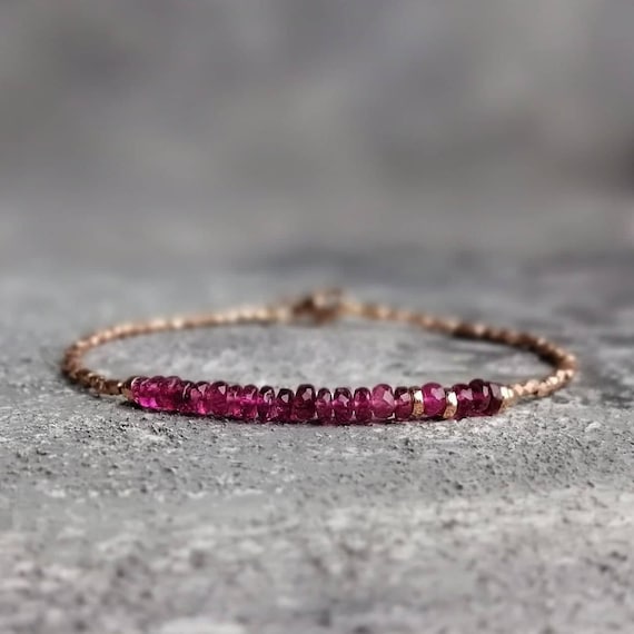 Rubellite Bracelet Pink Tourmaline And 14k Rose Gold Vermeil Beads Bracelet Minimalist Bracelet October  Birthstone
