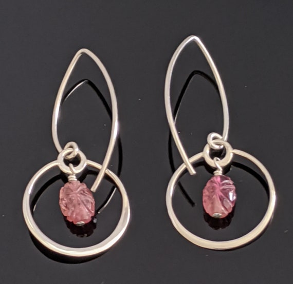 Sterling Silver And Hand-carved Pink Tourmaline Earrings