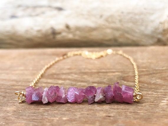 Raw Pink Tourmaline Stone Necklace In 14k Gold Fill, 14k Rose Gold Fill Or Sterling Silver