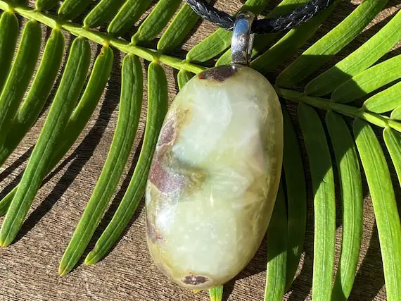 Unisex Prehnite With Epidote, Healing Stone Necklace For The Heart & Brow Chakras!