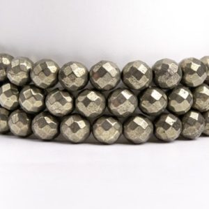 Shop Pyrite Faceted Beads! Natural Copper Pyrite Gemstone Grade AAA Faceted Round 2mm 3mm 4mm 5-6mm 7-8mm 9-10mm Loose Beads | Natural genuine faceted Pyrite beads for beading and jewelry making.  #jewelry #beads #beadedjewelry #diyjewelry #jewelrymaking #beadstore #beading #affiliate #ad