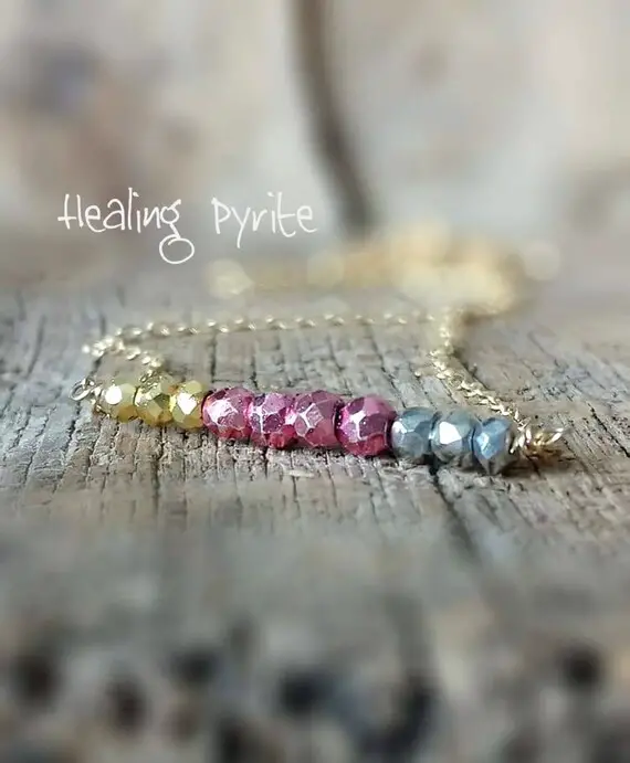 Pyrite Bar Necklace, Gold Necklace, Gemstone Necklace, Layering Necklace, Dainty Necklace, Birthstone Jewelry, Gifts For Her