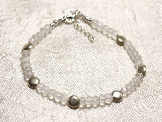 Bracelet Argent 925 Et Pierre Cristal De Roche Quartz Facetté 5x3mm