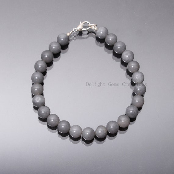 Natural Grey Quartz Smooth Round Beads Bracelet-8mm Dark Grey Quartz Beaded Bracelet-women's Bracelet-bracelet For Gift-christmas Gift