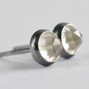 Shop Quartz Crystal Earrings! clear quartz 5mm rose cut sterling silver stud earrings pair | Natural genuine Quartz earrings. Buy crystal jewelry, handmade handcrafted artisan jewelry for women.  Unique handmade gift ideas. #jewelry #beadedearrings #beadedjewelry #gift #shopping #handmadejewelry #fashion #style #product #earrings #affiliate #ad