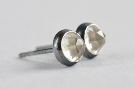 Clear Quartz 5mm Rose Cut Sterling Silver Stud Earrings Pair