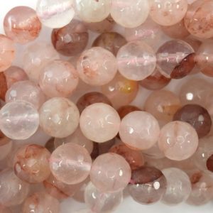Shop Quartz Crystal Faceted Beads! Natural Faceted Pink Red Hematoid Quartz Round Beads 15" Strand 6mm 8mm 10mm | Natural genuine faceted Quartz beads for beading and jewelry making.  #jewelry #beads #beadedjewelry #diyjewelry #jewelrymaking #beadstore #beading #affiliate #ad