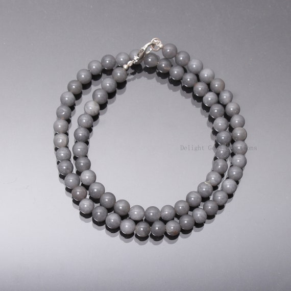 Grey Pigeon Quartz Smooth Round Beads Necklace, 6mm Dark Grey Quartz Beaded Necklace, Women's Necklace, Anniversary Gift For Her 18"-22"