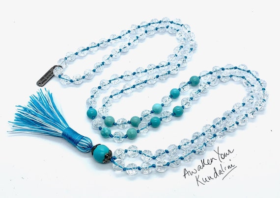 Crystal Quartz Necklace, Turquoise 108 Prayer Beads Mala