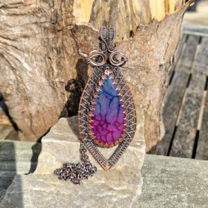 Shop Quartz Crystal Pendants! Antiqued Copper Spider Web Solar Quartz Pendant • Blue/Pink • Wire Wrapped • Hand Made • Gift For Her • Teardrop Solar Quartz • P0718 | Natural genuine Quartz pendants. Buy crystal jewelry, handmade handcrafted artisan jewelry for women.  Unique handmade gift ideas. #jewelry #beadedpendants #beadedjewelry #gift #shopping #handmadejewelry #fashion #style #product #pendants #affiliate #ad