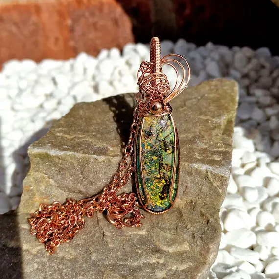 Natural Copper Monarch/sterling Opal Pendant • Wire Wrapped • Hand Made • Gift For Her • Oval Monarch/sterling Opal Quartz Doublet • P0799