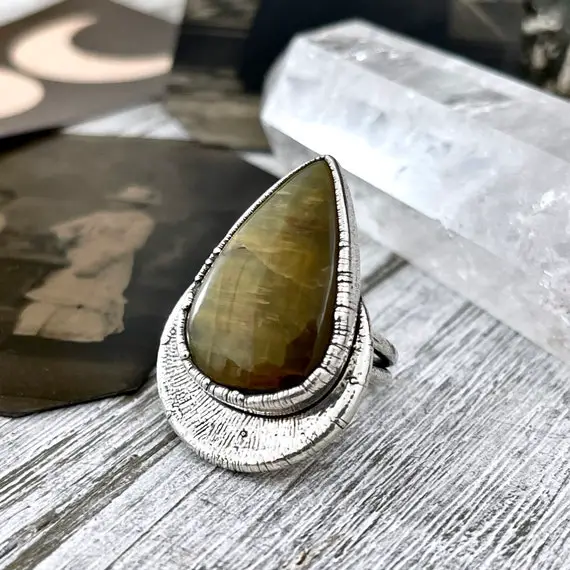 Size 7 Lion Skin Quartz Large Crystal Statement Ring In Fine Silver / Foxlark Collection - One Of A Kind / Big Crystal Ring Witchy Jewelry